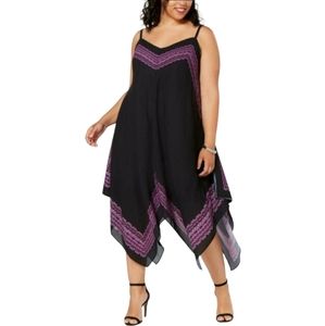 INC 3X Black Paisley Midi Handkerchief Hem Dress NWT